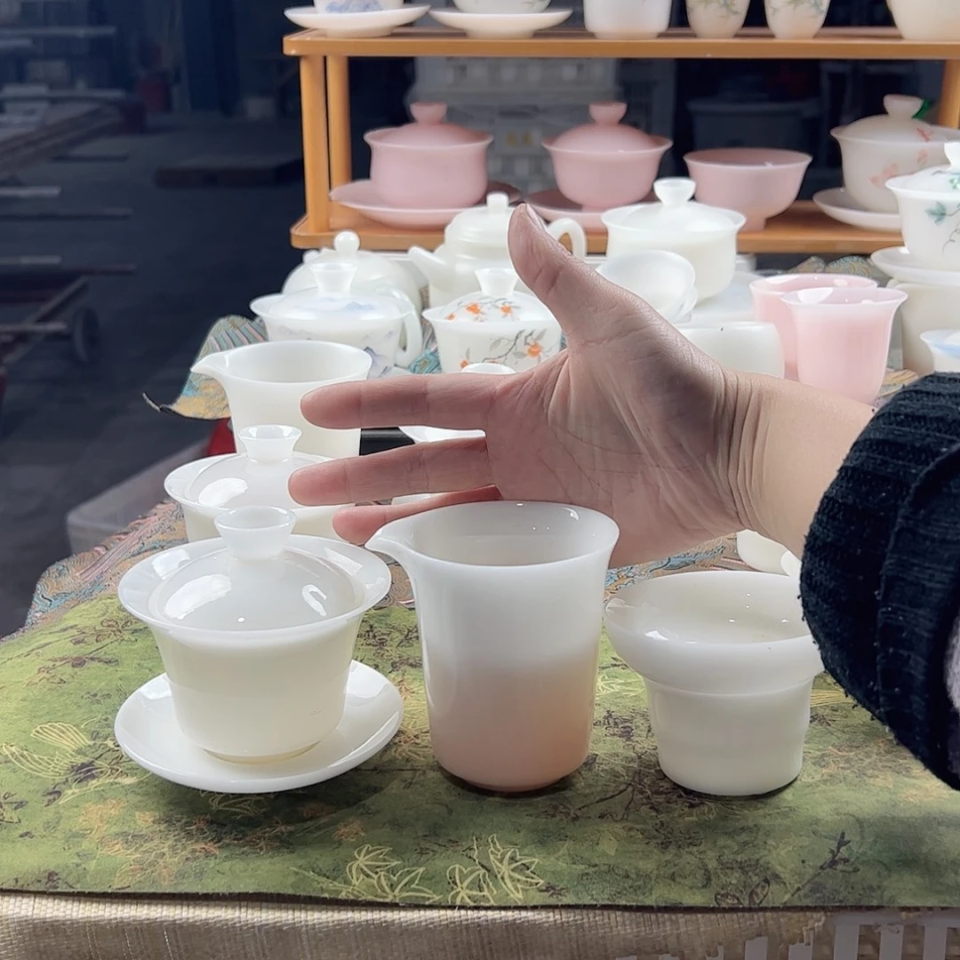 常***耀璞玉釉烧盖碗马蹄160ml+茶海200ml+过滤组