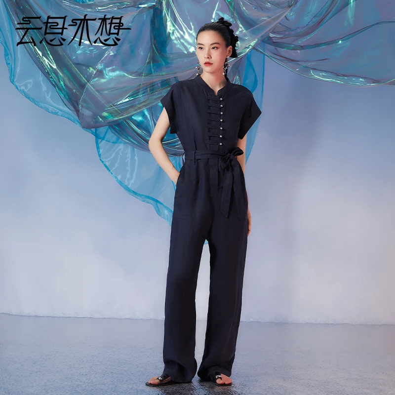 Ysimo-X云思木想新中式2024夏季新款定制盘扣腰带牛仔连体裤11933