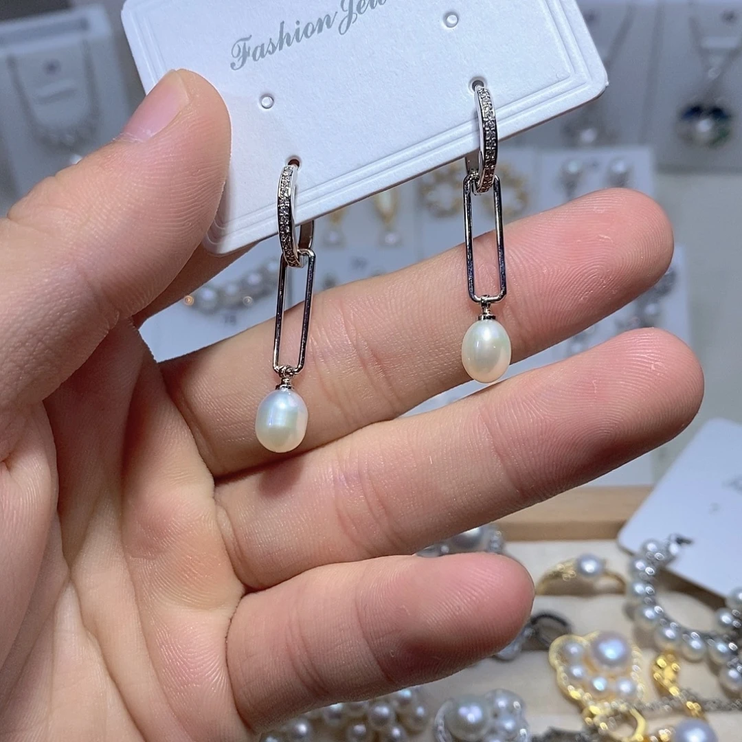 耳饰银S925镶嵌淡水珍珠