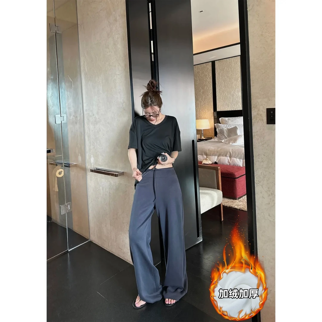 雅赛尔面膜裤秋冬加绒加厚垂垂裤慵懒休闲风阔腿裤遮肉显瘦拖地裤