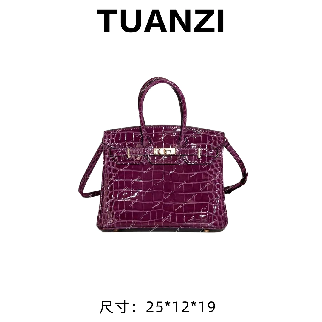 〖高端玩家〗中古铂25亮面头层牛皮鳄鱼纹女包 XKY-3986-葡萄紫