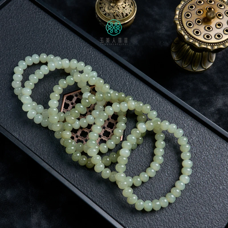 菲菲珠宝好^和田玉单圈算盘珠手串约6*8mm^多样性发一