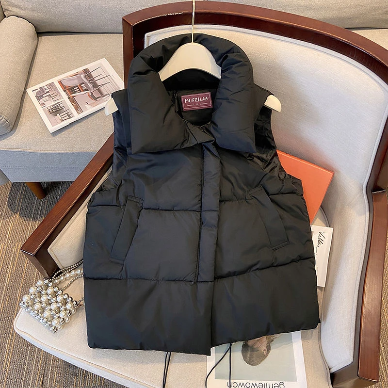 2025秋冬新款短款棉马甲女坎肩韩版小个子棉服背心马夹外套简约