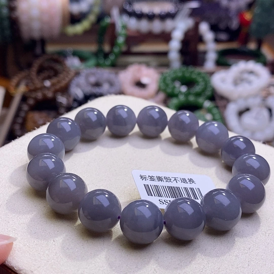 颈饰未镶嵌和田玉浓色老矿料烟紫手串12m