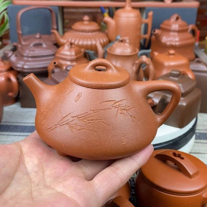 紫砂茶壶子冶石瓢220cc原矿红降坡泥