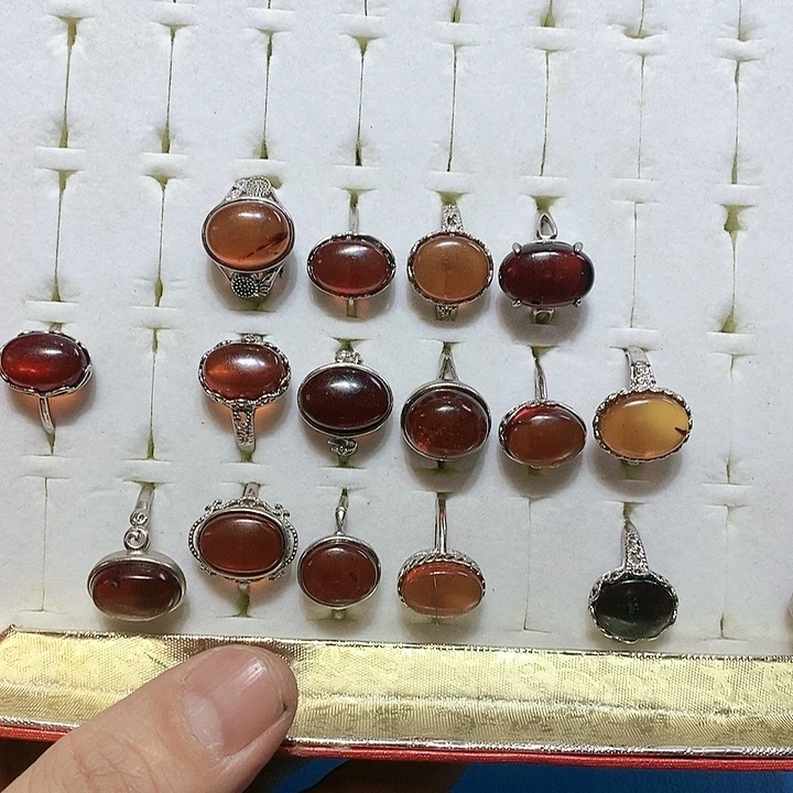 琥珀戒指钛钢44号女款