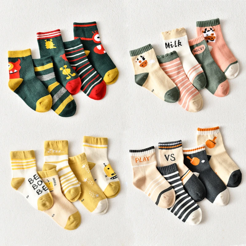 5双装卡通纯棉学生袜童袜春秋新款保暖婴儿棉袜可爱宝宝中筒袜子
