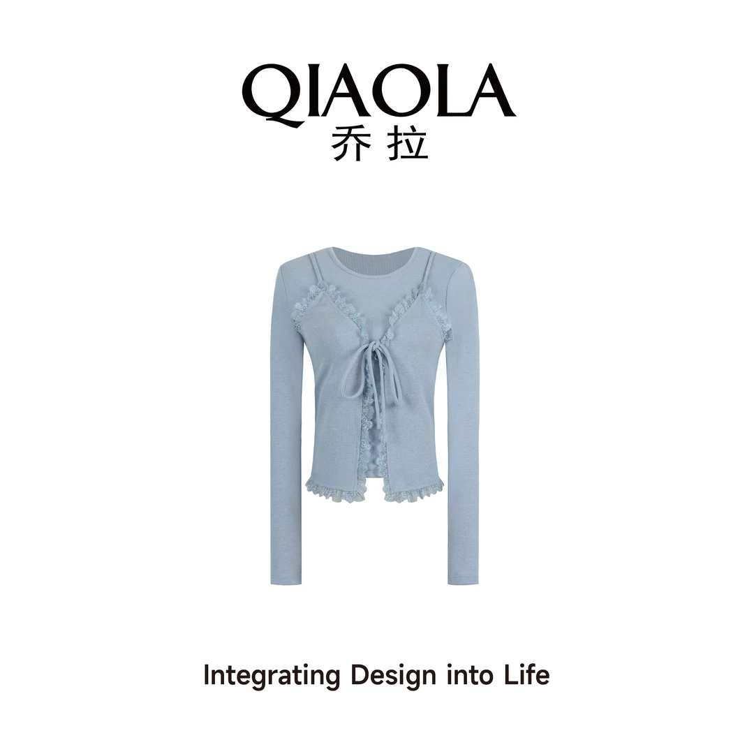 QIAOLA/乔拉【薄雾蓝屿】春夏款弹力针织柔软修身显瘦百搭上衣预售