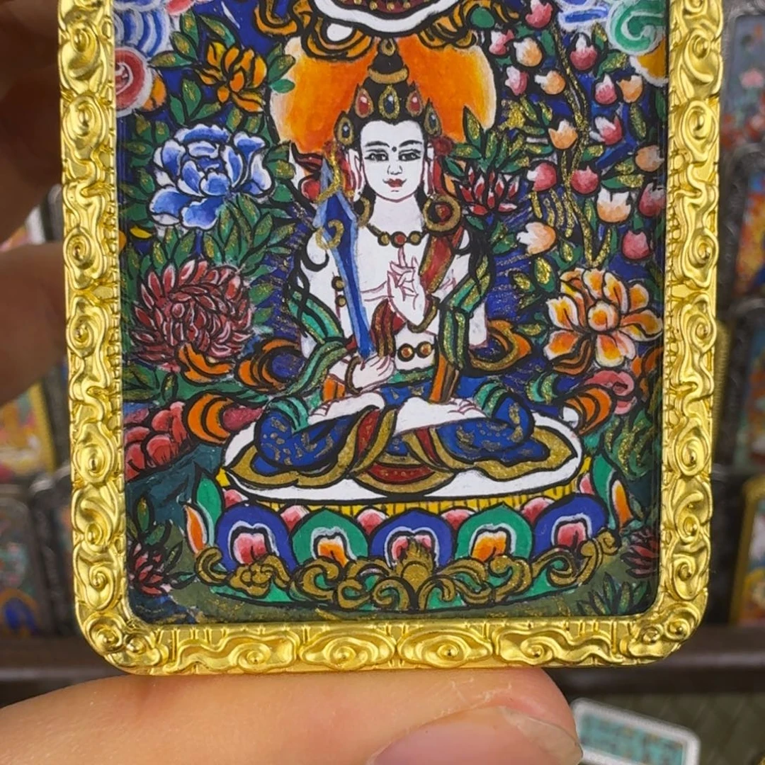 吊坠纯手绘虚空藏菩萨唐卡