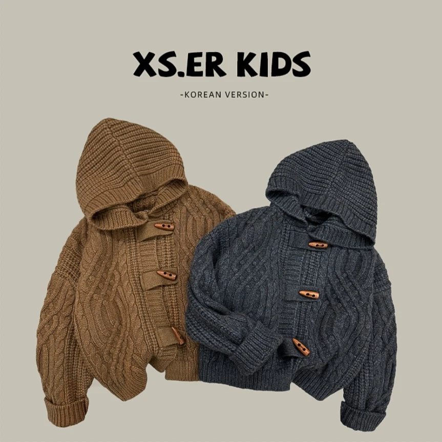 男童复古洋气针织毛衣秋季慵懒风连帽开衫HDK3703-CCCC