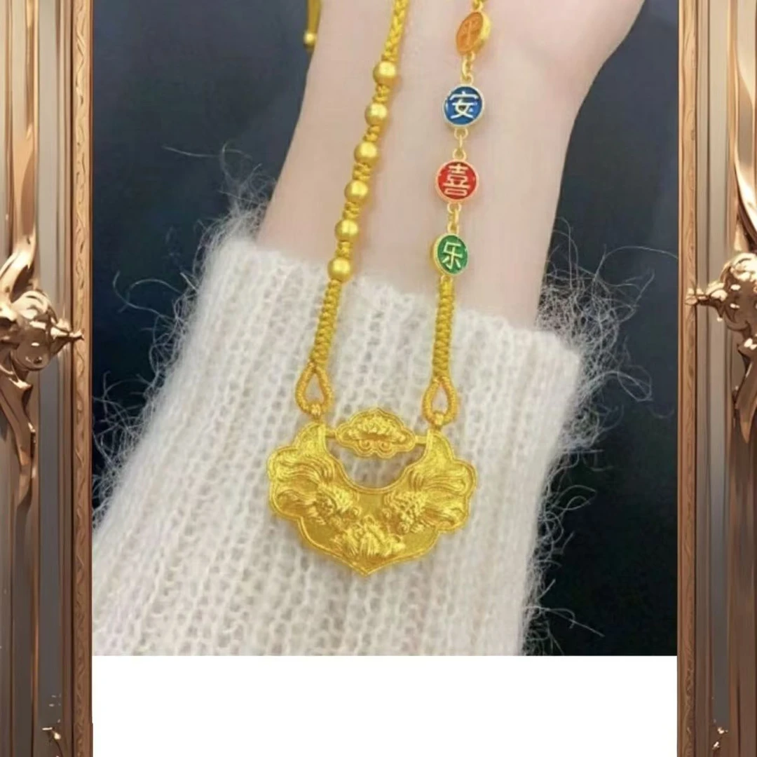 铜合金项链 H23经典平安喜乐锦鲤锁长链时尚精美手工