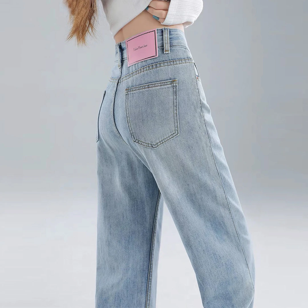 2025春秋新款高腰窄版阔腿裤女显瘦宽松直筒小个子垂感牛仔裤女