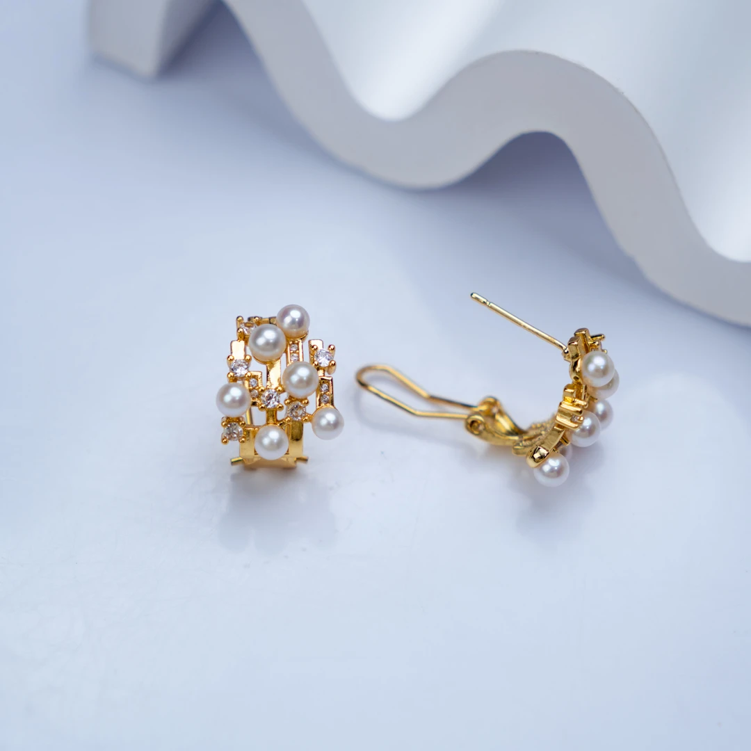 【憨姐上新】3-4mm极光淡水珍珠多珠设计款耳钉耳夹