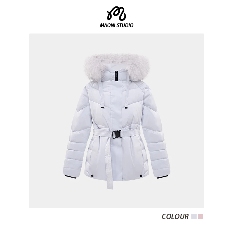 毛妮LADIESFIRST收腰90白鸭绒羽绒服女高级感可拆卸毛领外套L2687