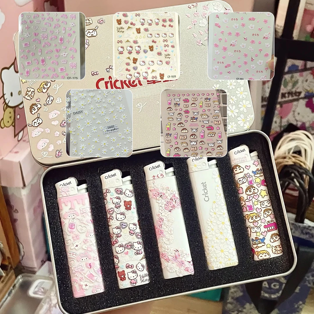 草蜢打火机贴纸爆款春日雏菊清新浮雕立体diy送男朋友礼物火机贴