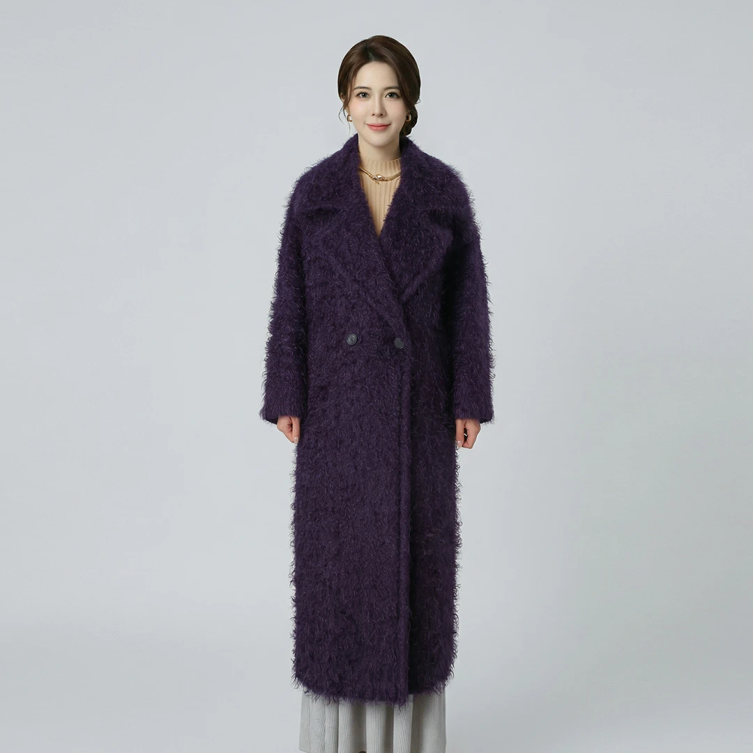 紫梦星辰  马海毛复古加厚长款大衣秋冬毛绒外套 SX36-59759