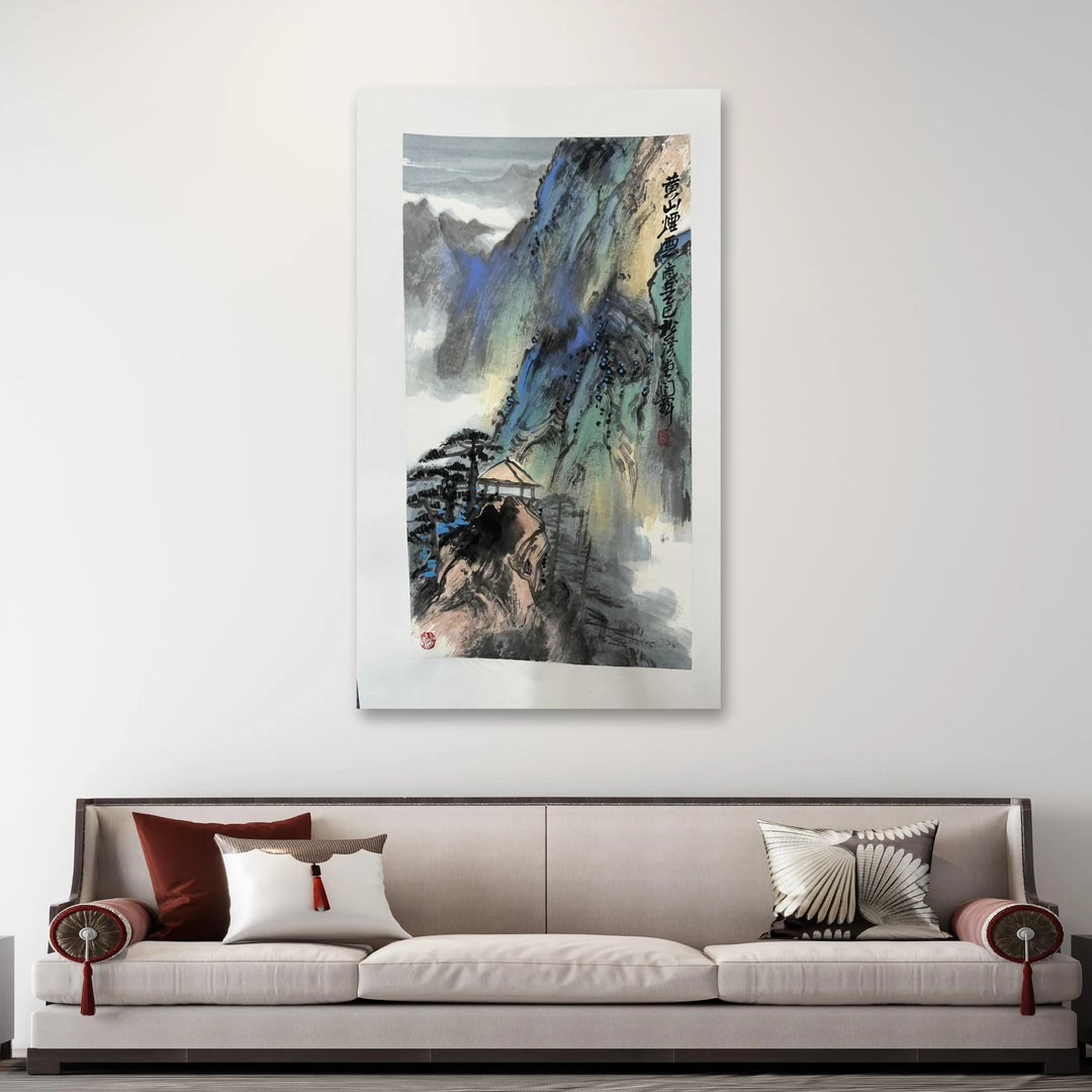 闫辉-手绘国画-1平尺-上灰山-客厅办公室挂画