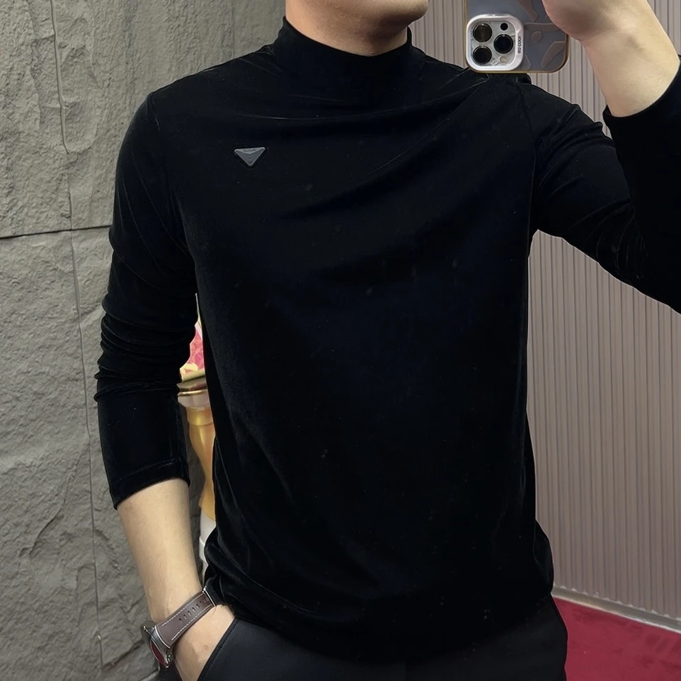 2025-8942三角标长袖男士秋冬修身长袖T恤圆领秋冬金丝绒T恤