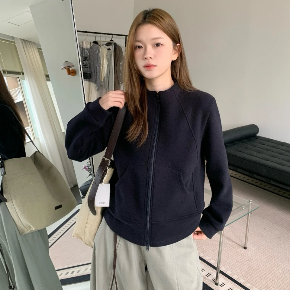 Ni Ni定制款秋冬纯色长袖立领短外套百搭