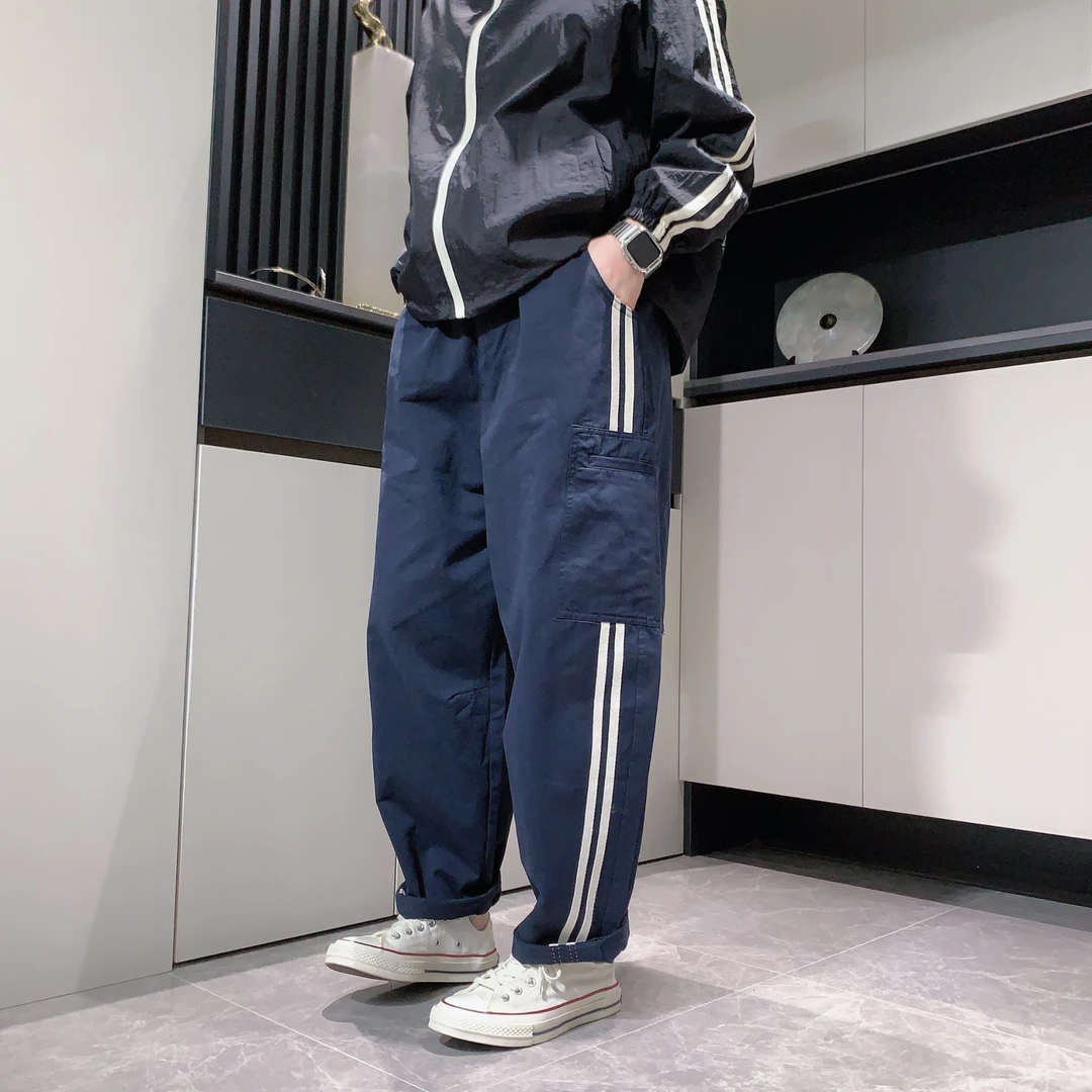 【六哥原创】2025设计款潮流宽松春夏季薄款休闲条纹口袋哈伦裤5662