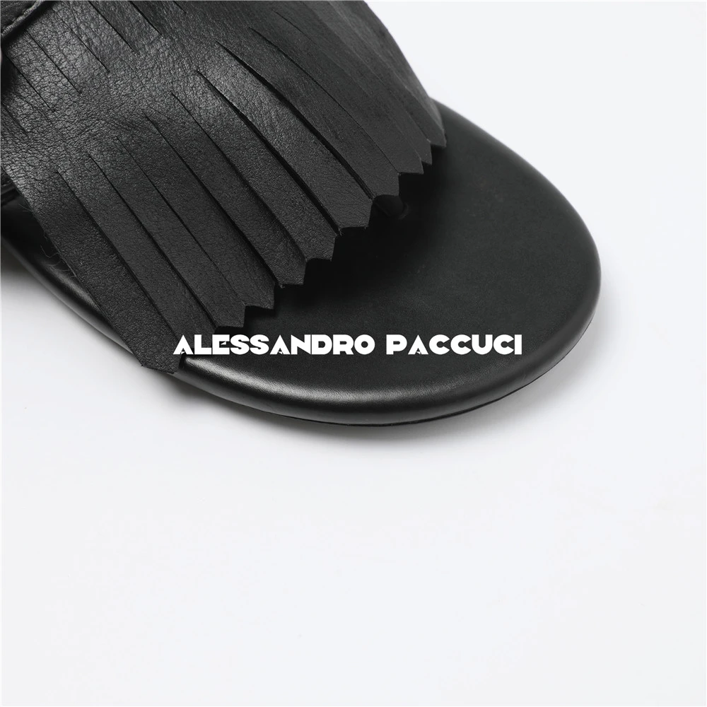 AP洛哥52083XT【时光履印】牛皮手工擦色划痕时尚流苏夹脚穆勒拖鞋