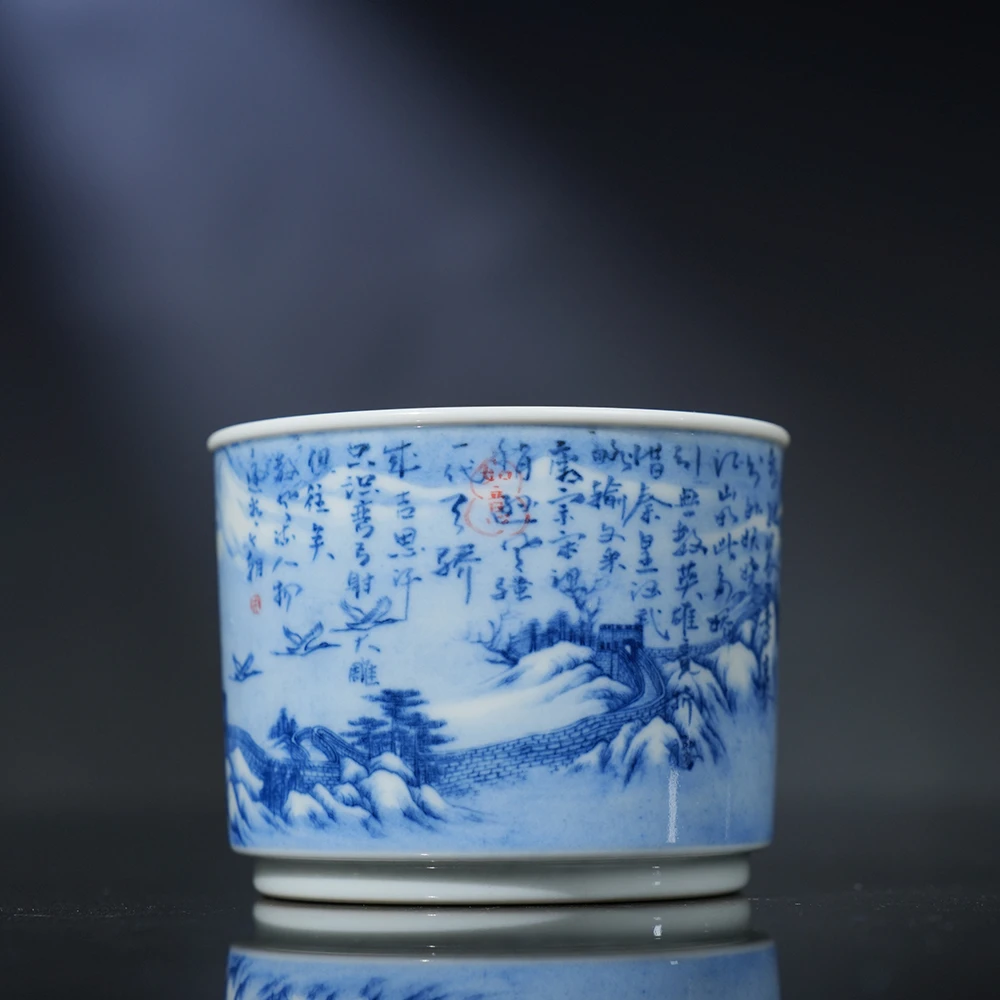 景琳藏北派山水沁园春雪直口杯 全手工手绘雪景中式茶杯主人杯