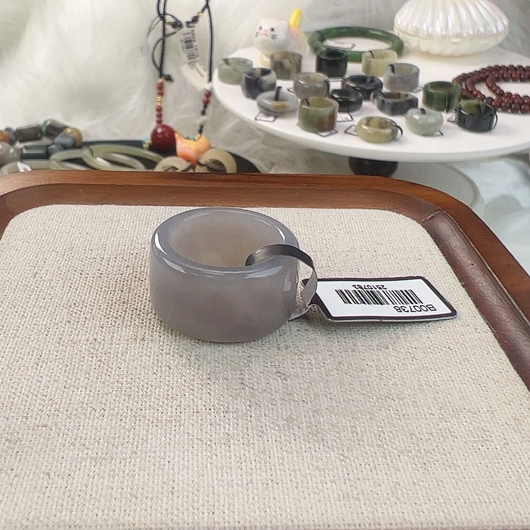 和田玉未镶嵌戒指w3烟紫色圆切18.1不退换