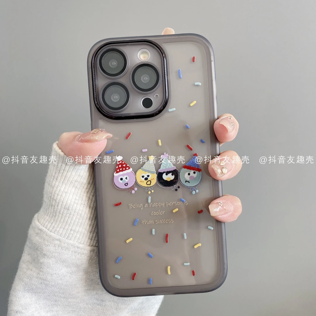 适用于苹果16新款/华为/小米/金属镜框手机壳卡通ins简约煤球派对