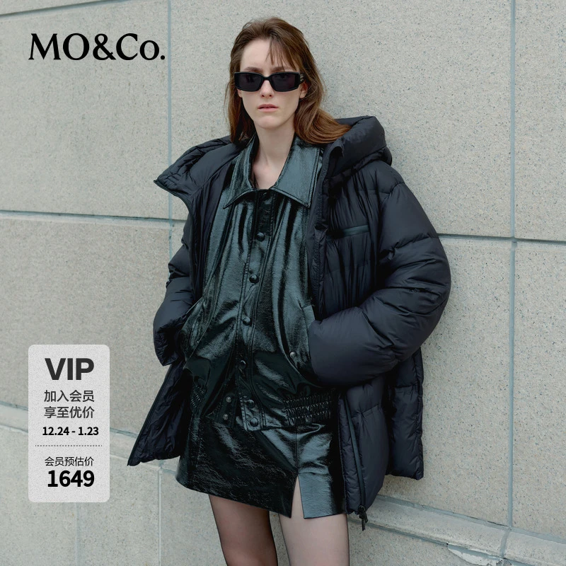 MOCO冬季90绒抽绳连帽无胆防绒羽绒服MBC4EINK13