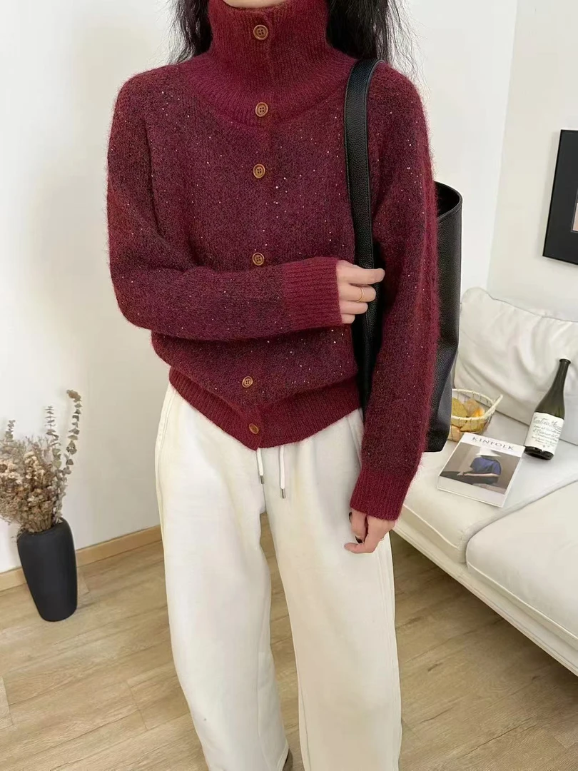 【韩系纯色慵懒风】高领开衫针织显瘦秋冬保暖毛衣 17014-