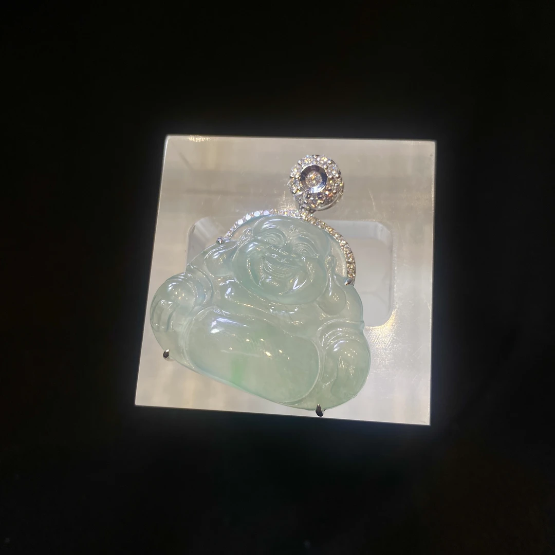 【夏阳翡翠】缅甸天然A货翡翠18k金镶嵌天然南非钻冰佛水润精致气质
