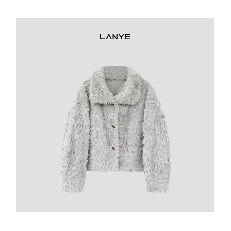 【LANYE】秋冬小香风气质短款外套冬季圈圈毛外套上衣百搭立领外套