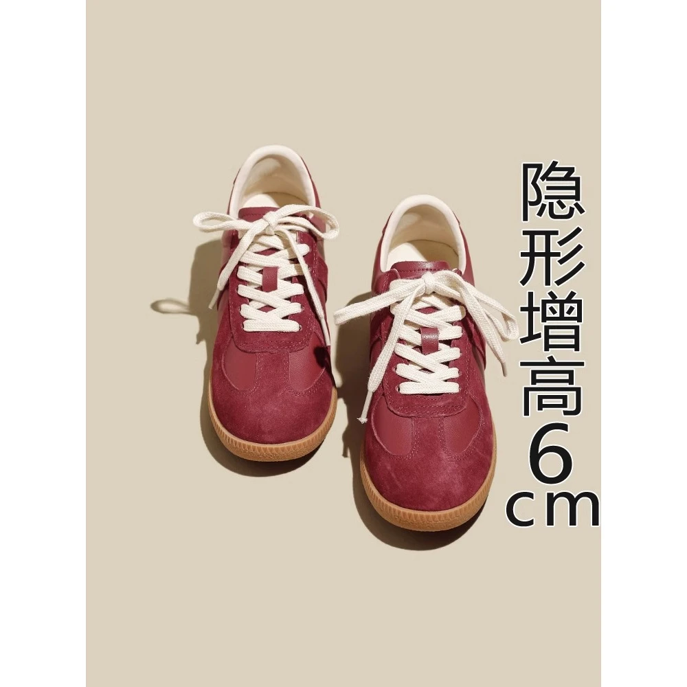 厚底百搭红色德训鞋女2025早春新款内增高女鞋平底休闲板鞋阿甘鞋