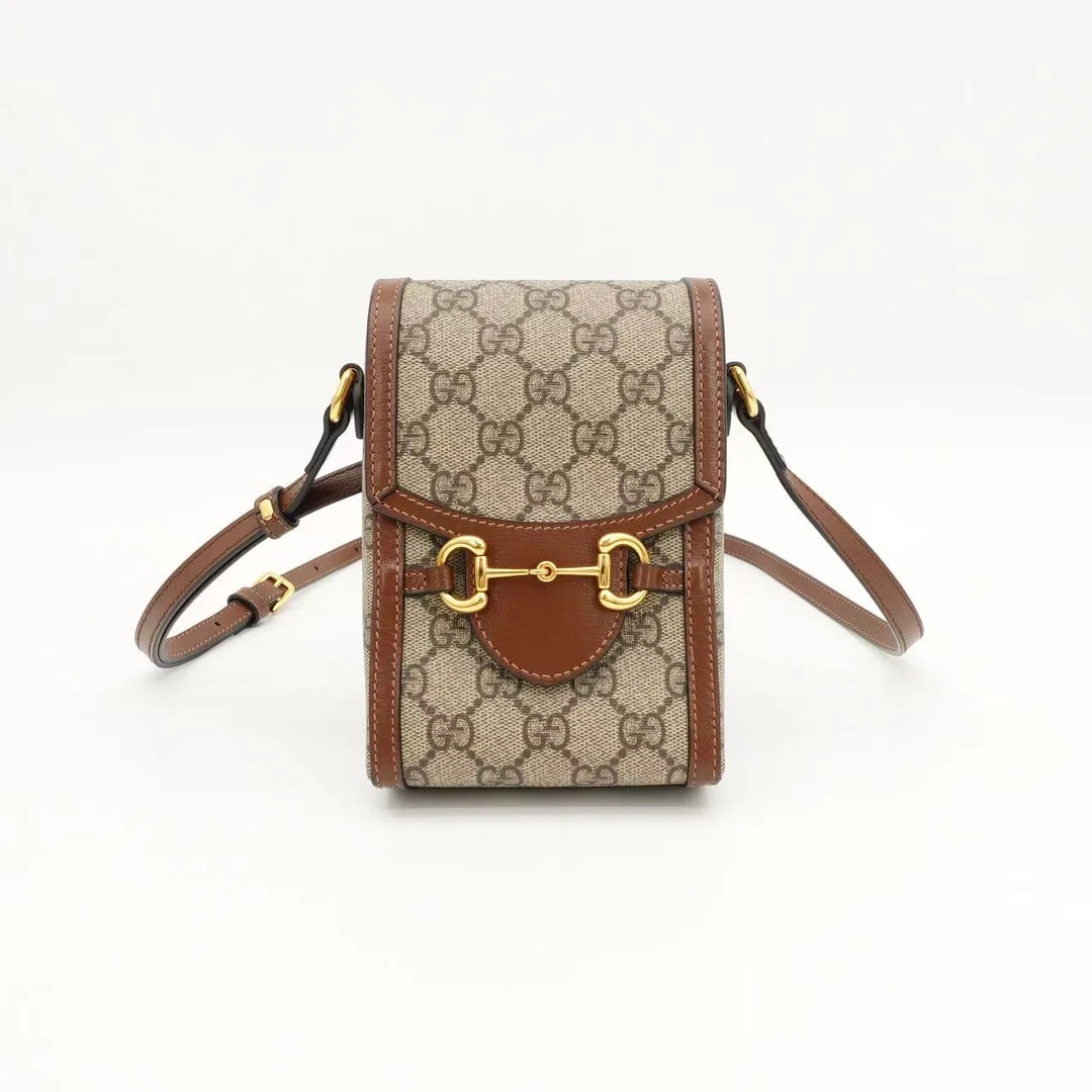 95新 GUCCI/古驰 1955竖版手机包老花金扣单肩包/51827112