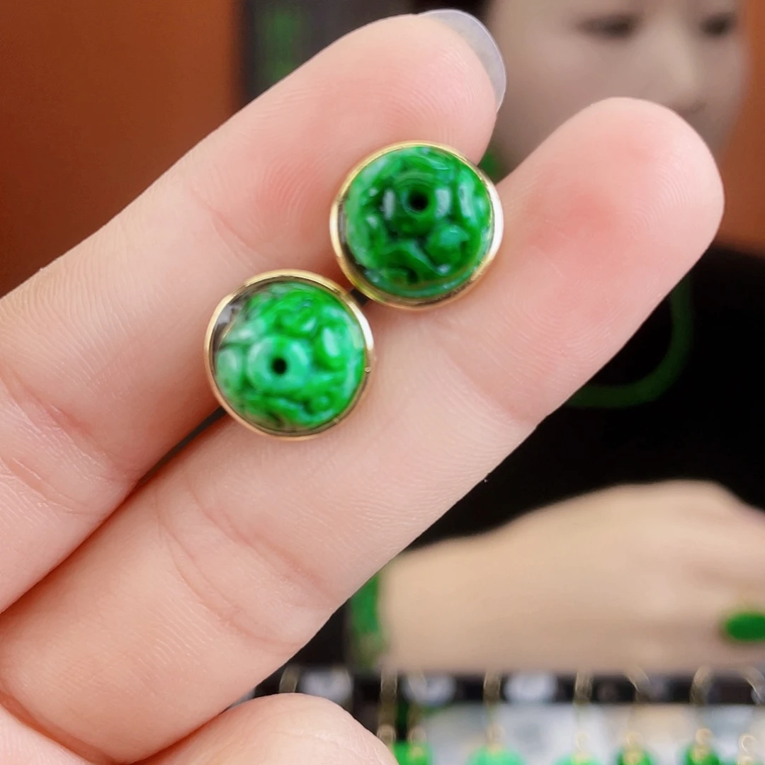 翡翠银S925镶嵌耳饰