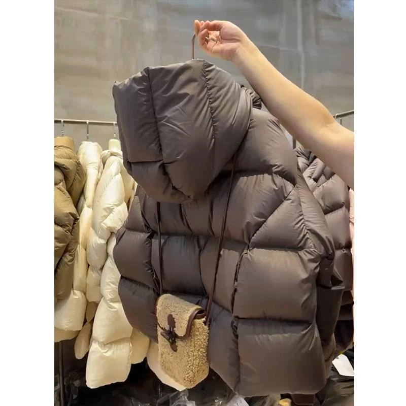 咖色短款羽绒服女2024新款肯豆风宽松加厚云朵绒连帽时尚外套冬装