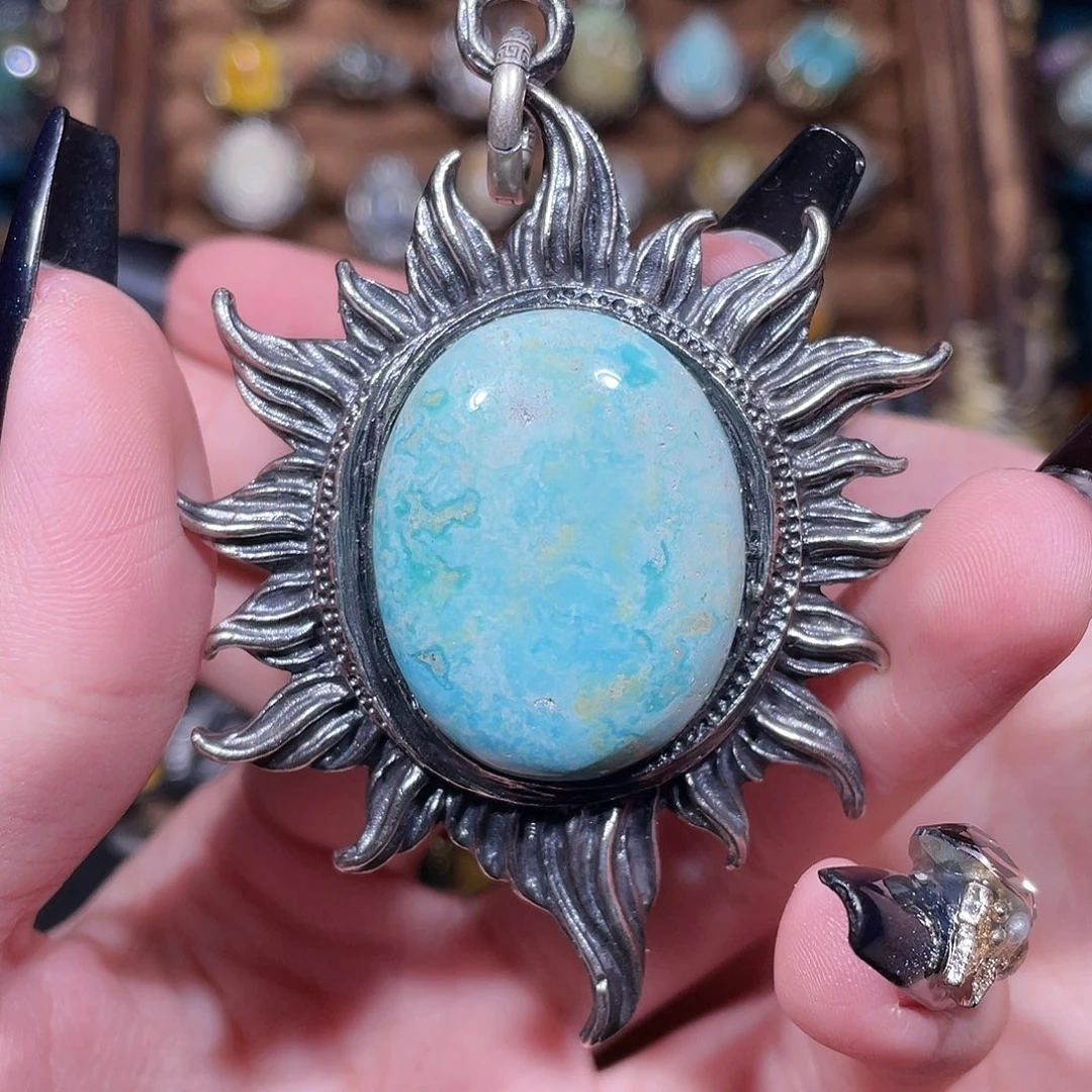 李***！绿松石银S925镶嵌颈饰