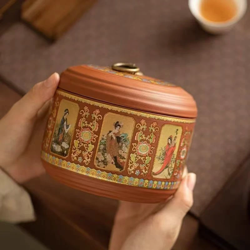 复古家用茶叶罐陶瓷储存罐紫砂储物罐子收纳密封