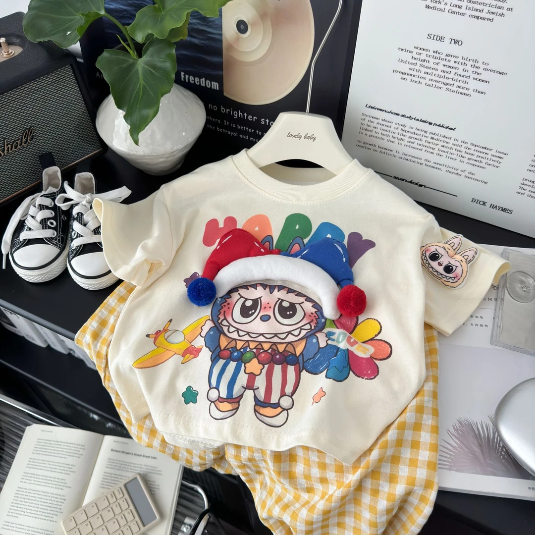 儿童短袖T恤2025夏季新款男女童卡通立体玩偶半袖宝宝休闲体恤潮