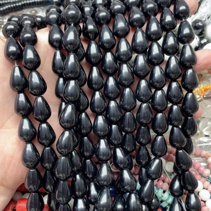 玛瑙/玉髓合金珠宝半成品一条12x16mm黑玛瑙水滴