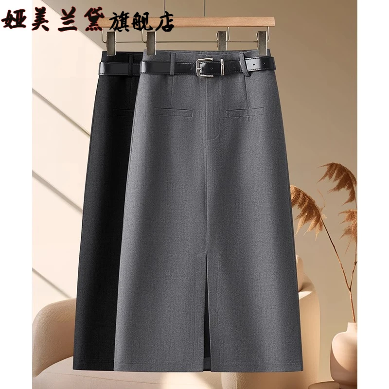绝美灰色半身裙开叉裙子女早秋2025新款气质职业西装裙a字包臀裙