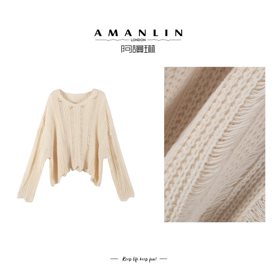 【AMANLIN】春季2025时尚设计简约V领套头简约风上衣F595396