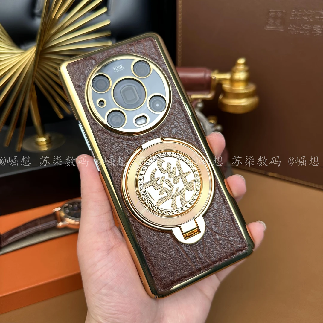 【發财陀螺支架+高档鳄鱼纹】适用荣耀Magic4Pro手机壳轻薄防摔商务