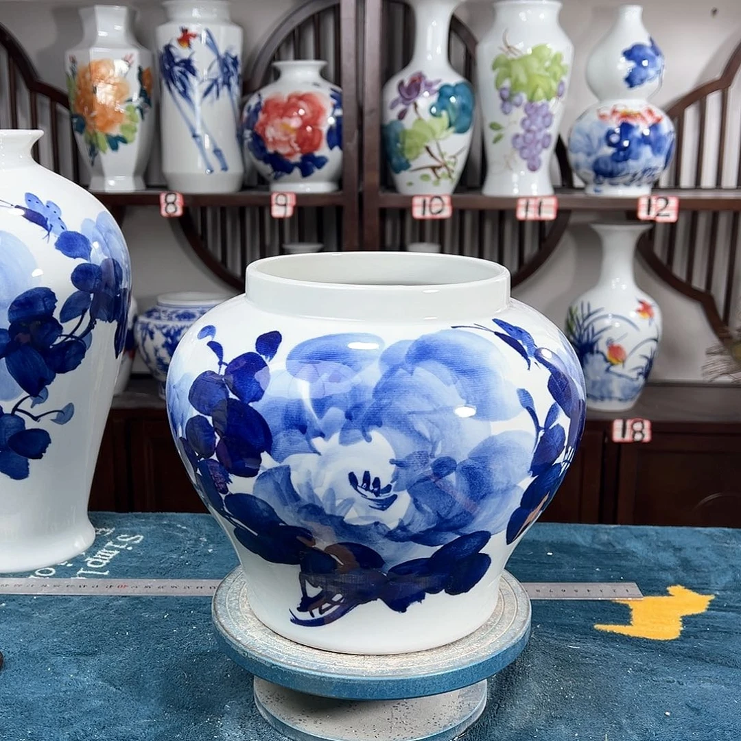 摆件景德镇陶瓷大口青牡