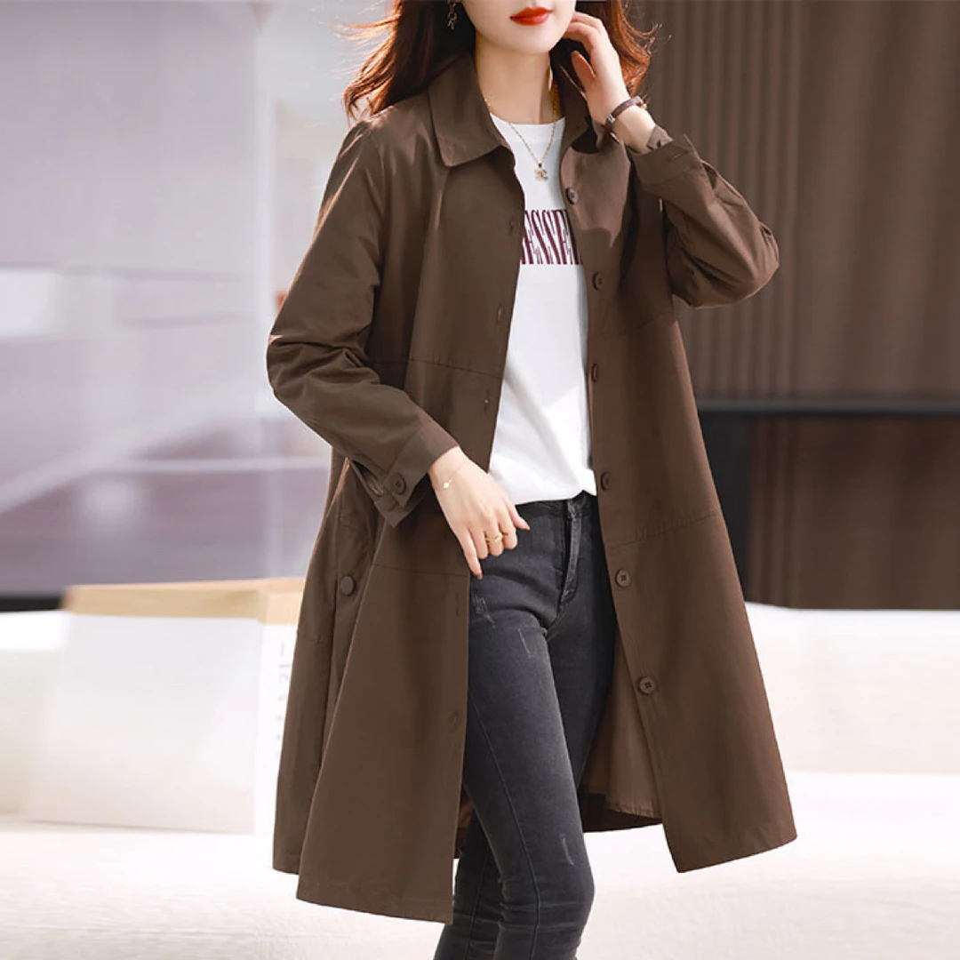中长款春秋女款韩系气质设计感单排扣宽松薄款风衣外套