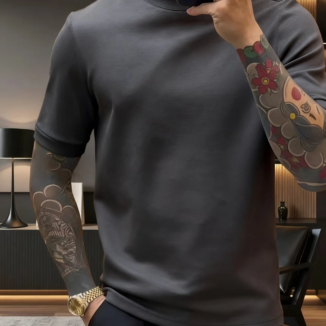 男士重磅德绒保暖短袖秋冬打底衫圆领高品质百搭内搭外穿磨毛T恤