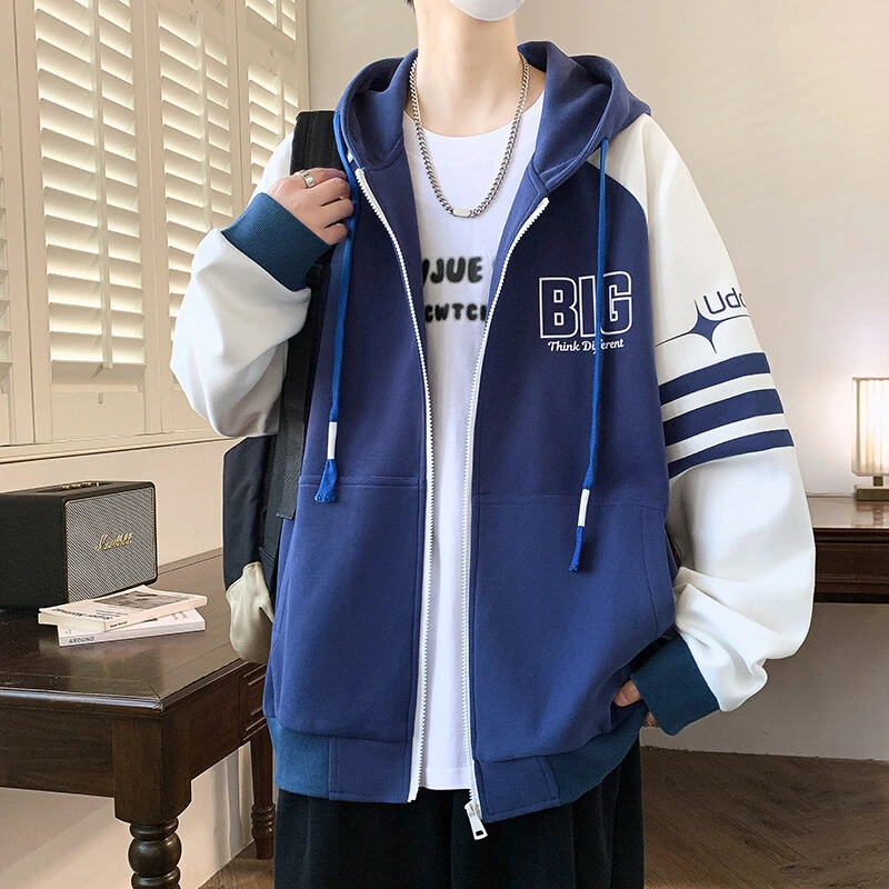 卫衣男青少年春秋季2025新款拼色夹克男生休闲开衫潮流连帽外套男