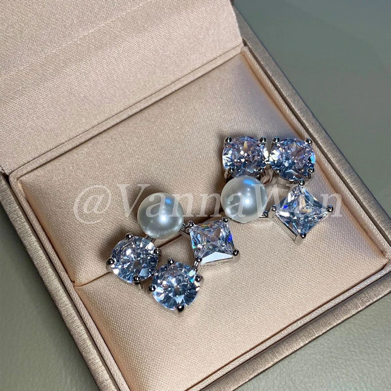 铜合金锆石耳饰 温柔星辰~高碳闪钻珠珠精致耳钉