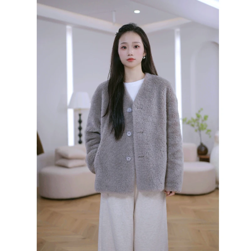 HANYU/韩禹（拉贡100%羊毛）TF229新款外套女宽松时尚短款加厚保暖