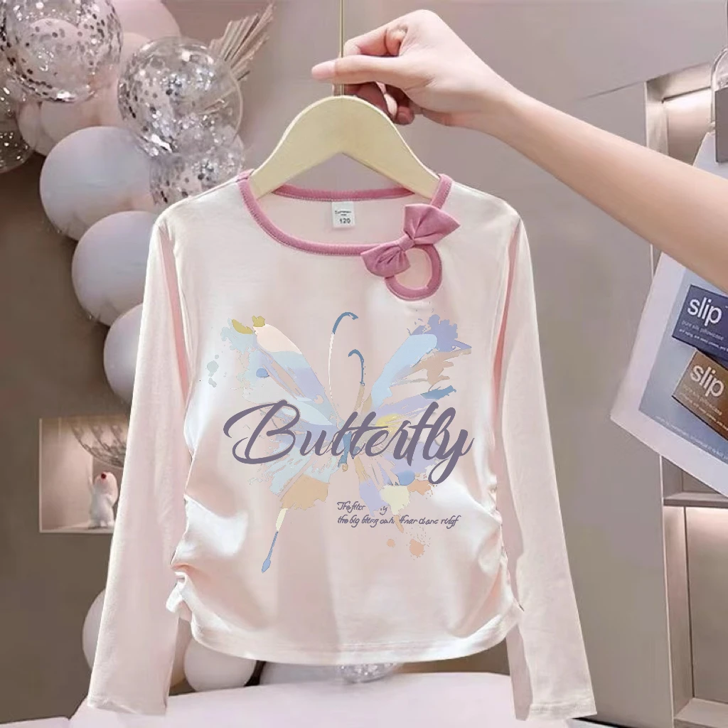 女童时尚镂空长袖T恤春秋2025新款韩版洋气甜美打底衫中大童上衣